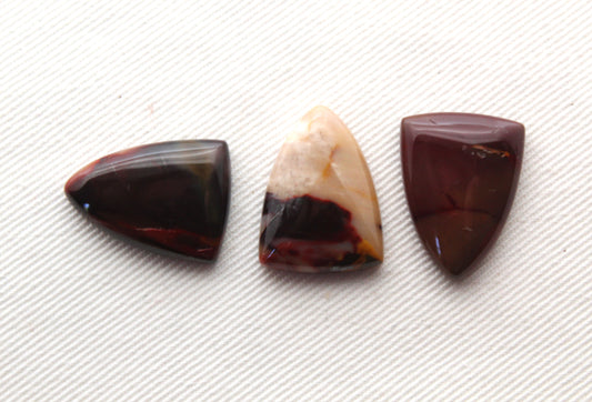 THREE dark mookaite cabochons 15 x 20 MM Gemstones shield