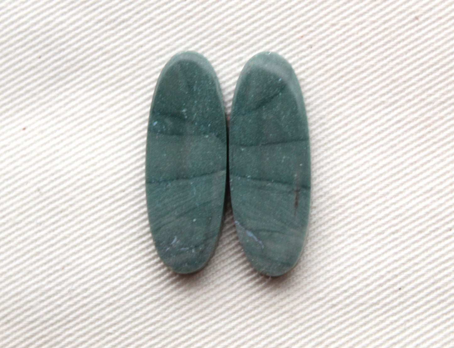Pair of Imperial green Jasper Cabochons oval