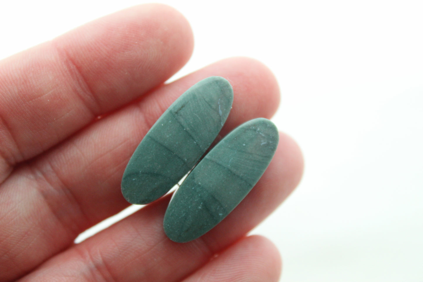 Pair of Imperial green Jasper Cabochons oval
