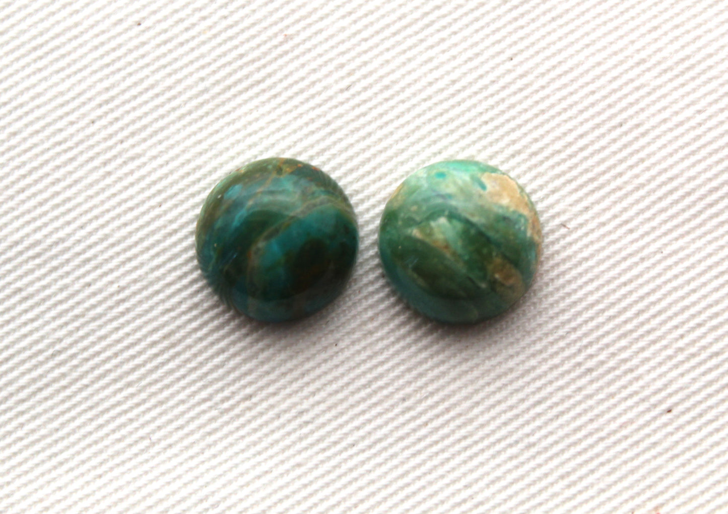 TWO Peruvian Opals Cabochons green blue gemstone round 12MM