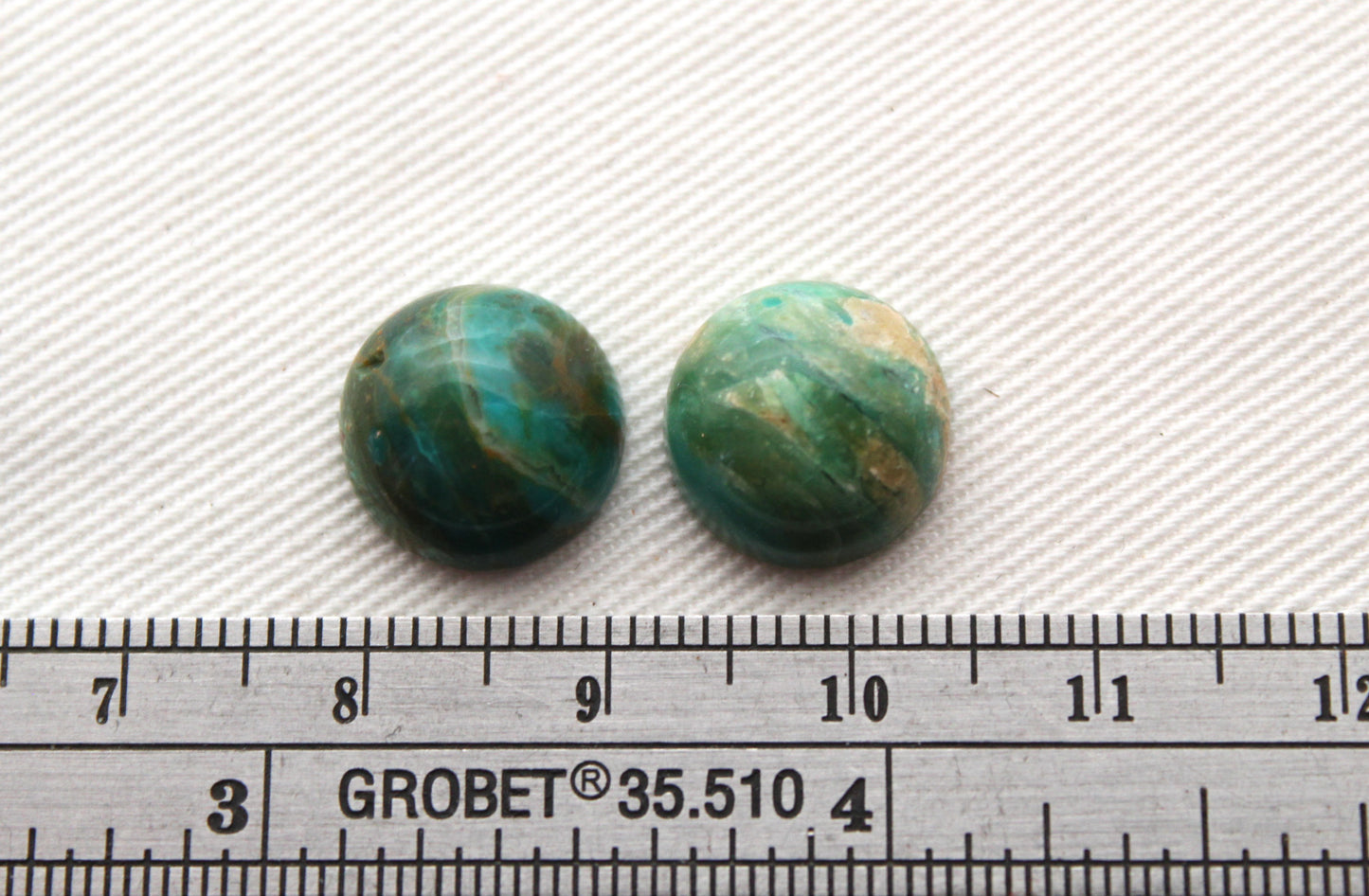 TWO Peruvian Opals Cabochons green blue gemstone round 12MM