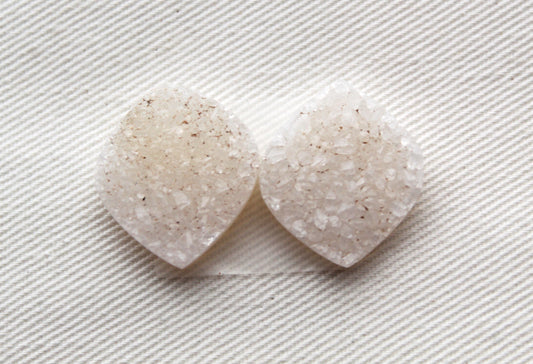 White Druzy Pair Cabochons freeform