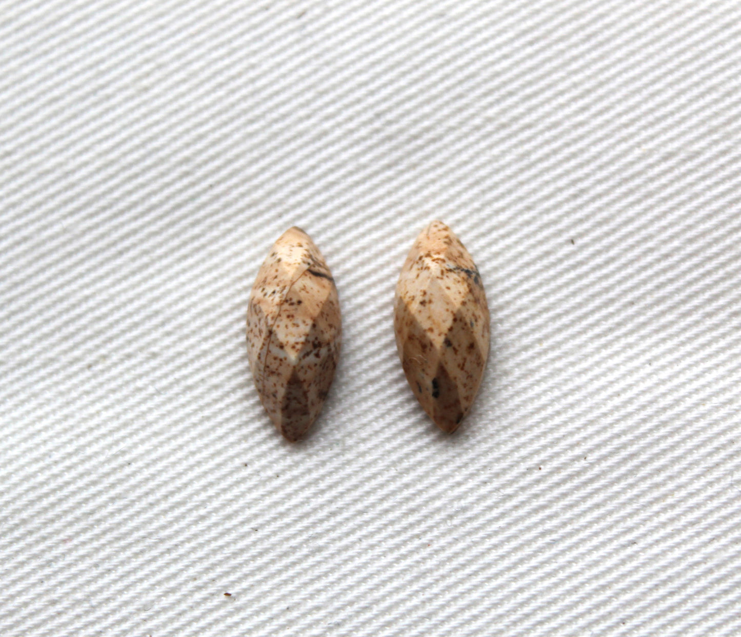 TWO Picture Jasper faceted Cabochons marquise 5X10MM