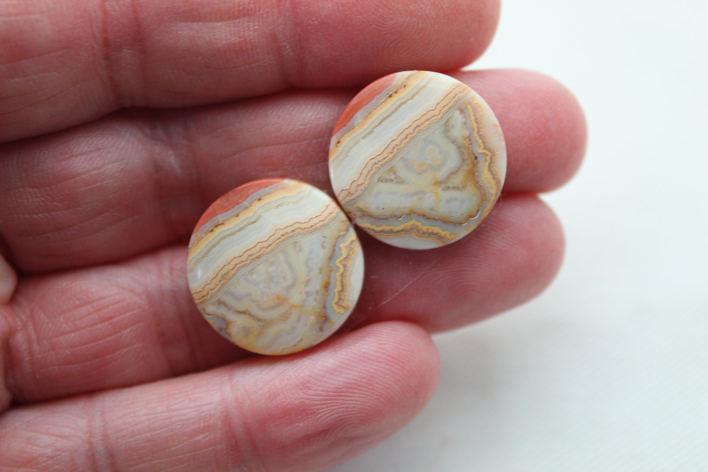 Lace Agates Cabochons Gemstone Pair round 19MM
