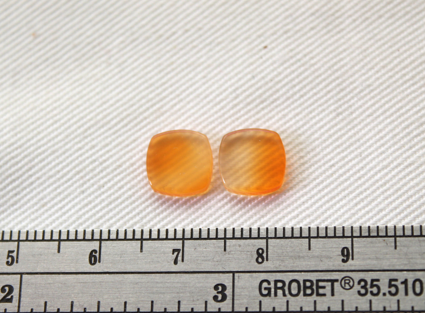 TWO Carnelian Flat cabochons Orange square cushion gemstones 8 mm