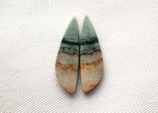 Nice Matching pair of Green Picture Jasper Cabochons