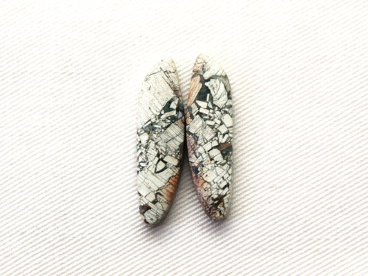 Brecciated Jasper cabochons Gemstone green pair freeform