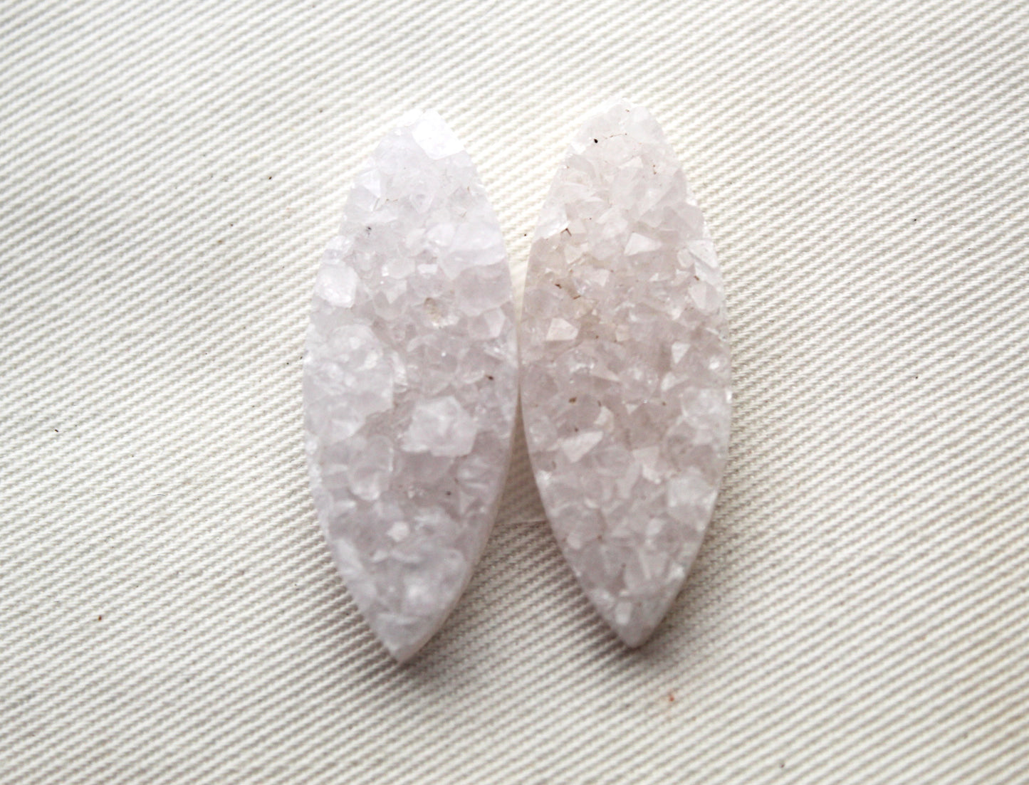 White Druzy Pair Cabochons marquise