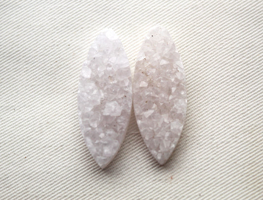 White Druzy Pair Cabochons marquise