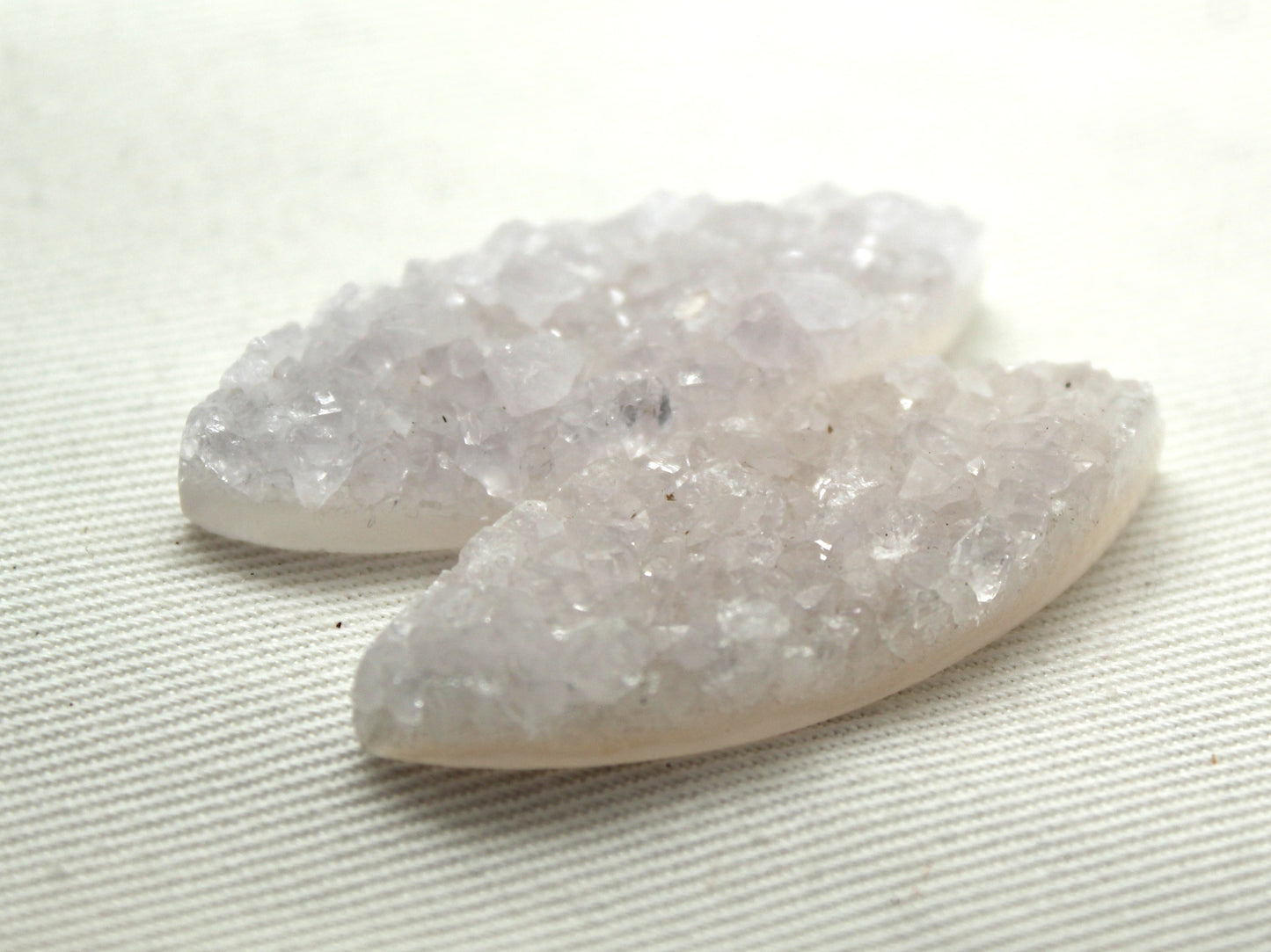 White Druzy Pair Cabochons marquise
