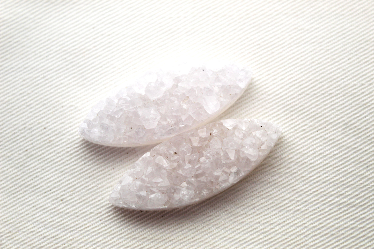 White Druzy Pair Cabochons marquise