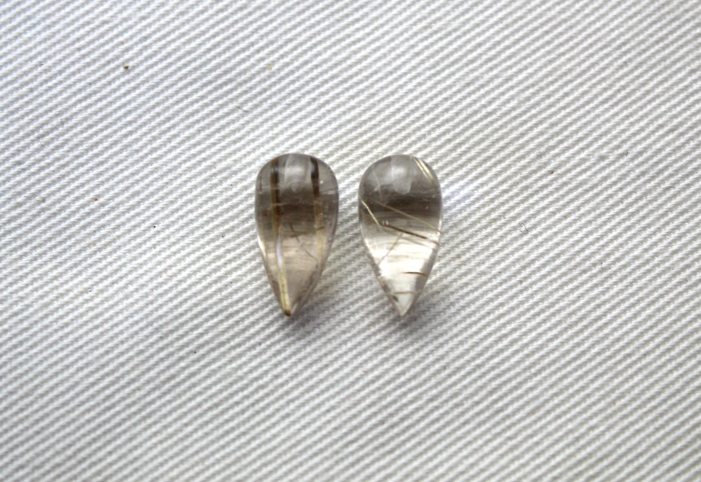 Pair of rutilated Quartz half drilled Pear Gemstones 13X7MM