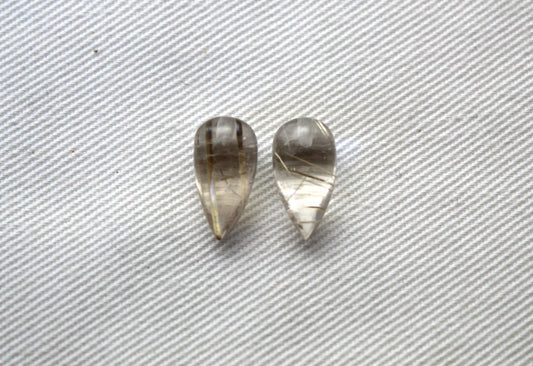 Pair of rutilated Quartz half drilled Pear Gemstones 13X7MM