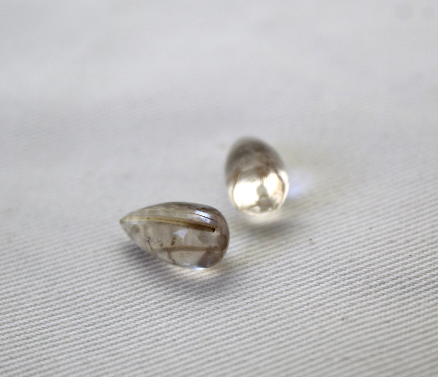 Pair of rutilated Quartz half drilled Pear Gemstones 13X7MM