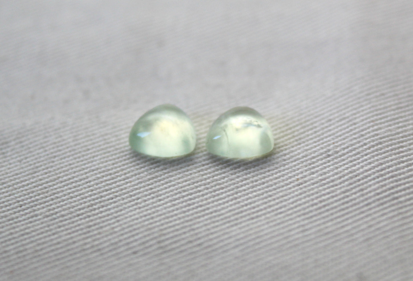 TWO prehnite cabochons Gemstones Trillion 8MM