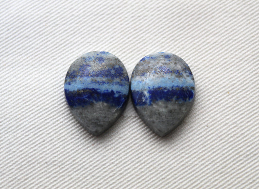 Lapis lazuli Pair Cabochon Blue Gemstones pear
