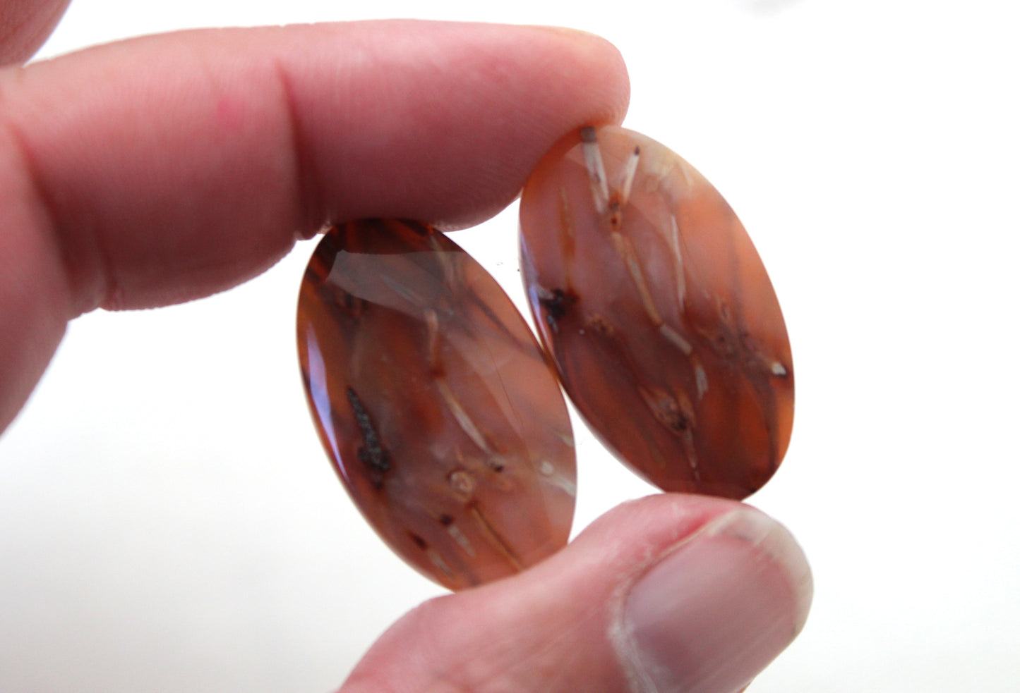 NICE Pair of Petrified Wood Cabochons pink Oval