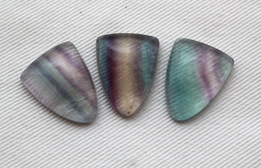 Lot of THREE shield Fluorite Cabochons 15X20 MM