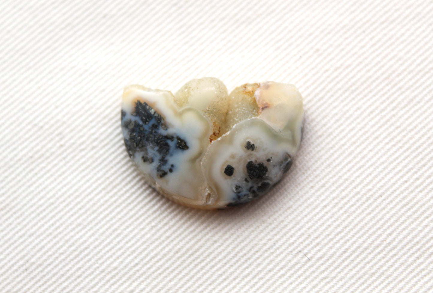 Small Marcasite in Agate Cabochon Gemstone white with Druzy