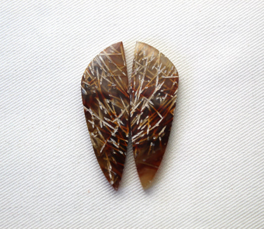 Long Tube Agate Cabochon Pair Transludent Gemstone