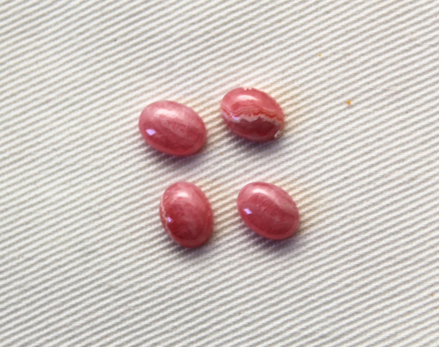 FOUR mini Rhodocrosite cabochons Gemstones pink white Oval 6X8MM