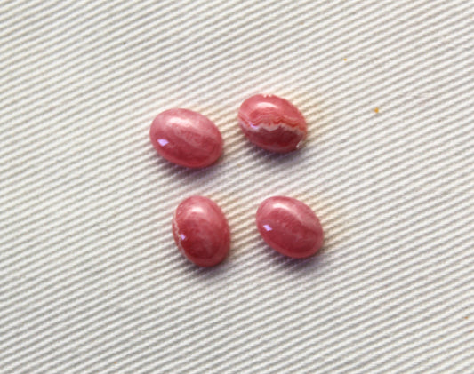 FOUR mini Rhodocrosite cabochons Gemstones pink white Oval 6X8MM