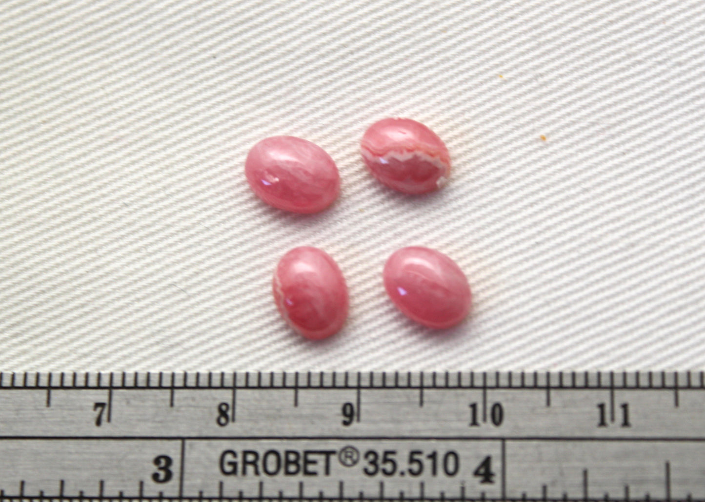 FOUR mini Rhodocrosite cabochons Gemstones pink white Oval 6X8MM