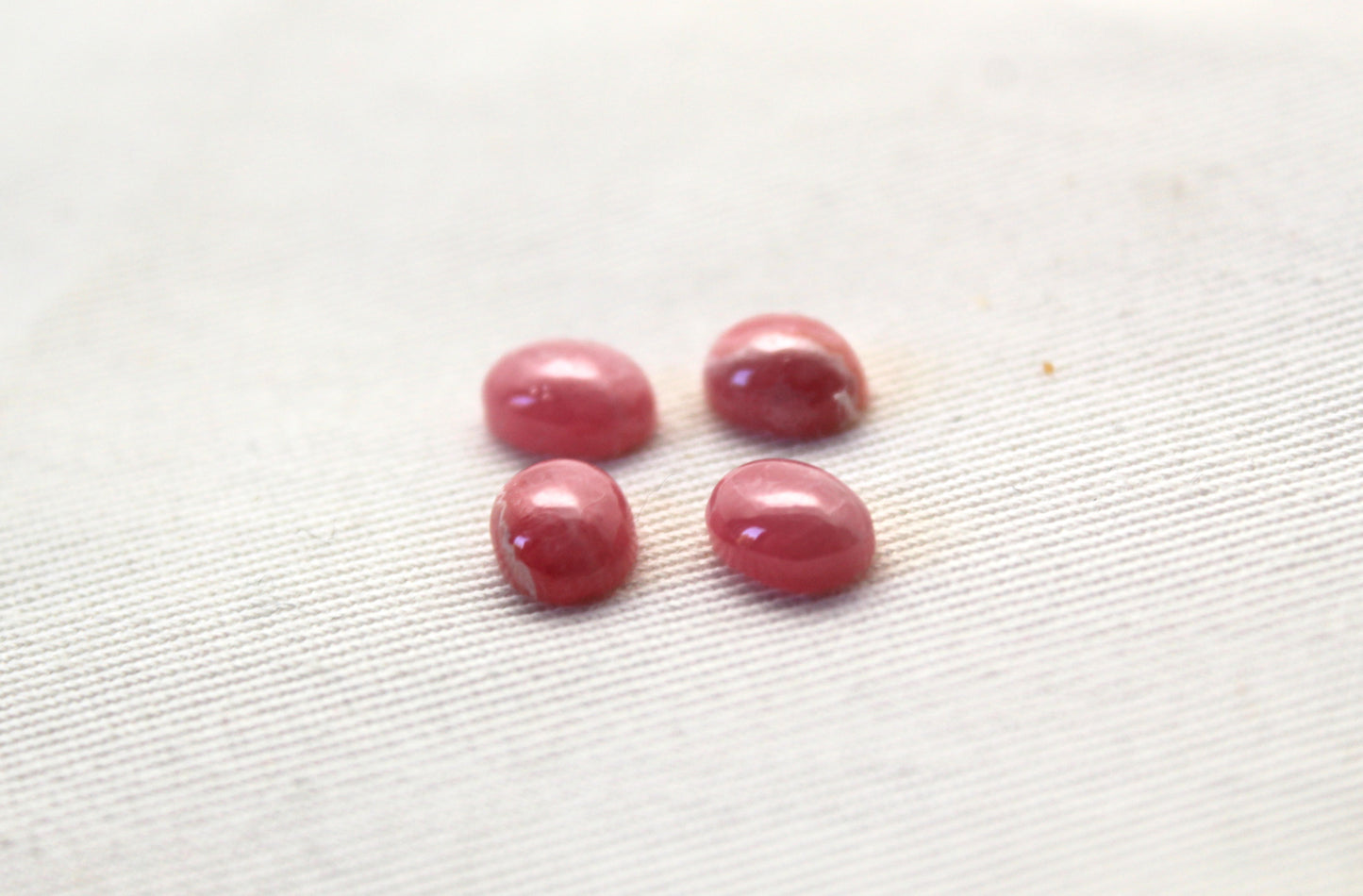 FOUR mini Rhodocrosite cabochons Gemstones pink white Oval 6X8MM