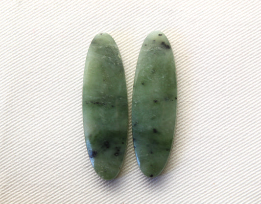Long Nephrite Jade Cabochons Pair Gemstone moss green Oval (Copie)