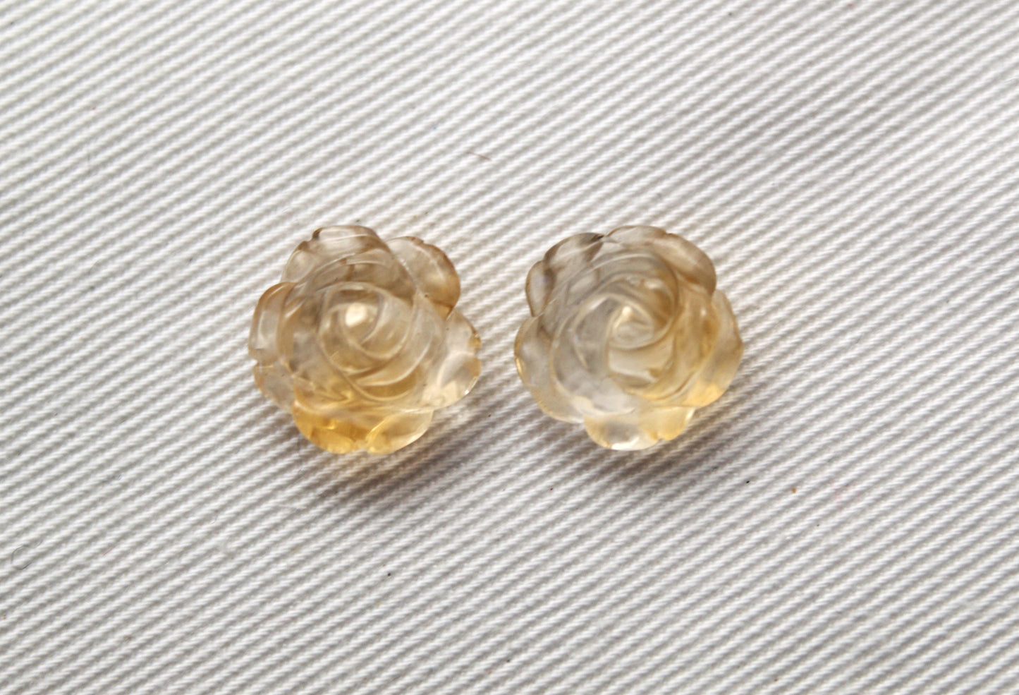 TWO Citrines Gemstones FLOWER 11MM Yellow
