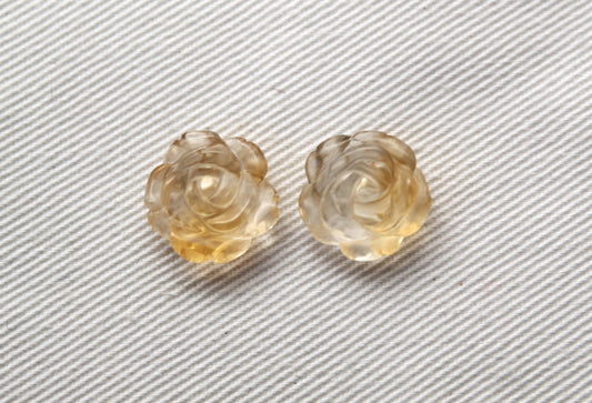 TWO Citrines Gemstones FLOWER 11MM Yellow