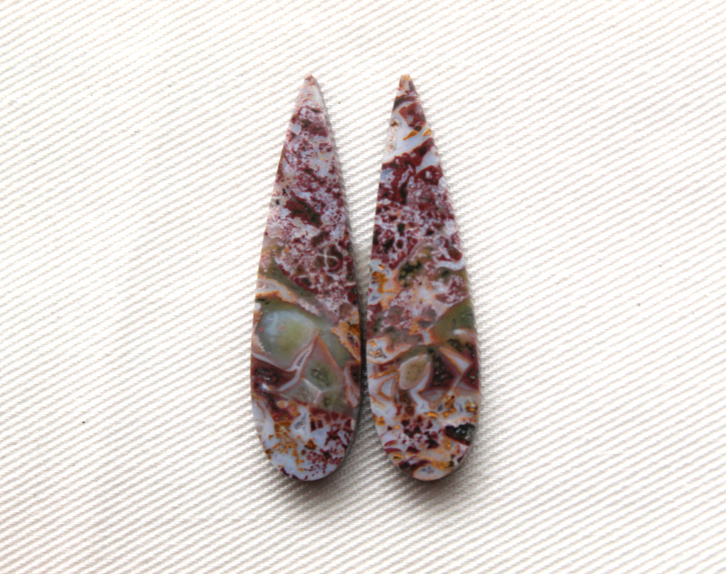 Nice Pair of Indonesian Jasper Cabochons pink teardrop