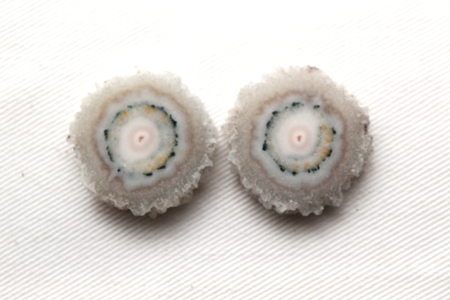Solar quartz Pair gemstone freeform white green Stalactite slice