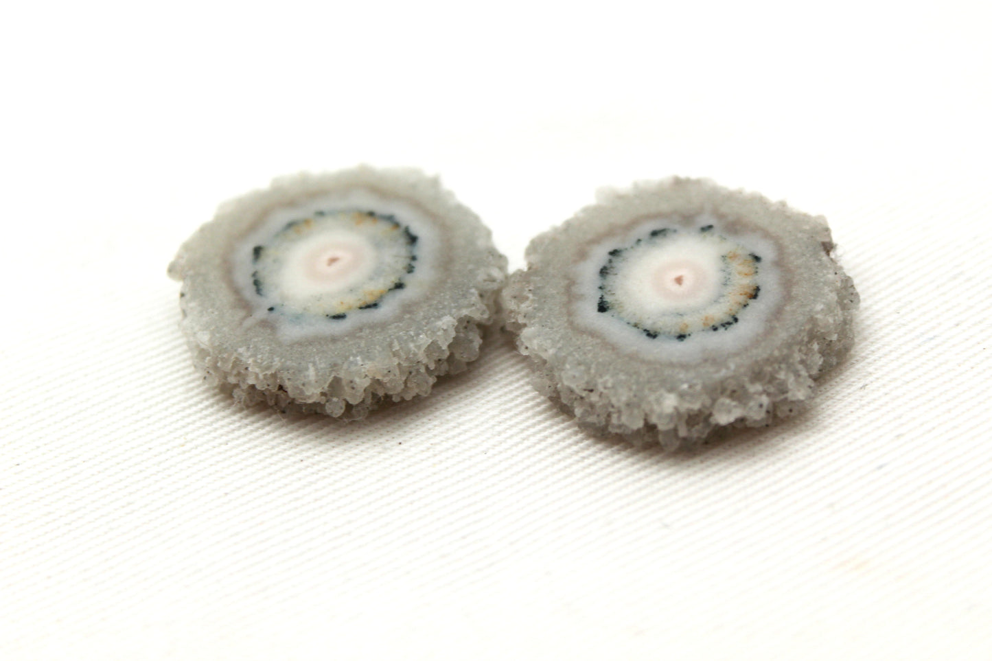 Solar quartz Pair gemstone freeform white green Stalactite slice