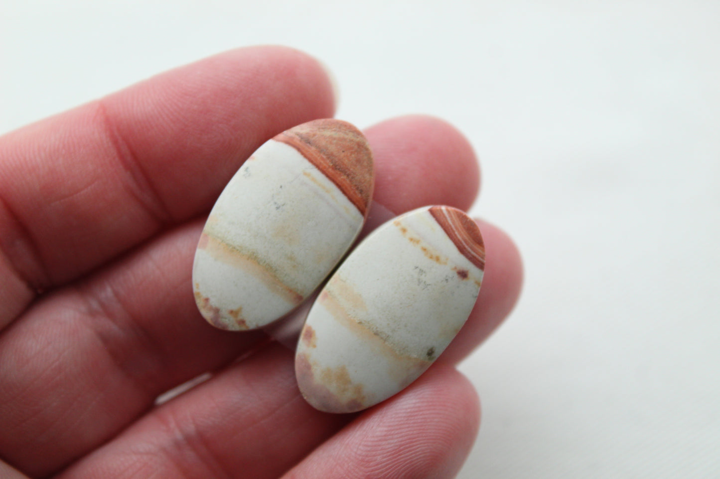TWO Retro Jasper Cabochon orange Oval