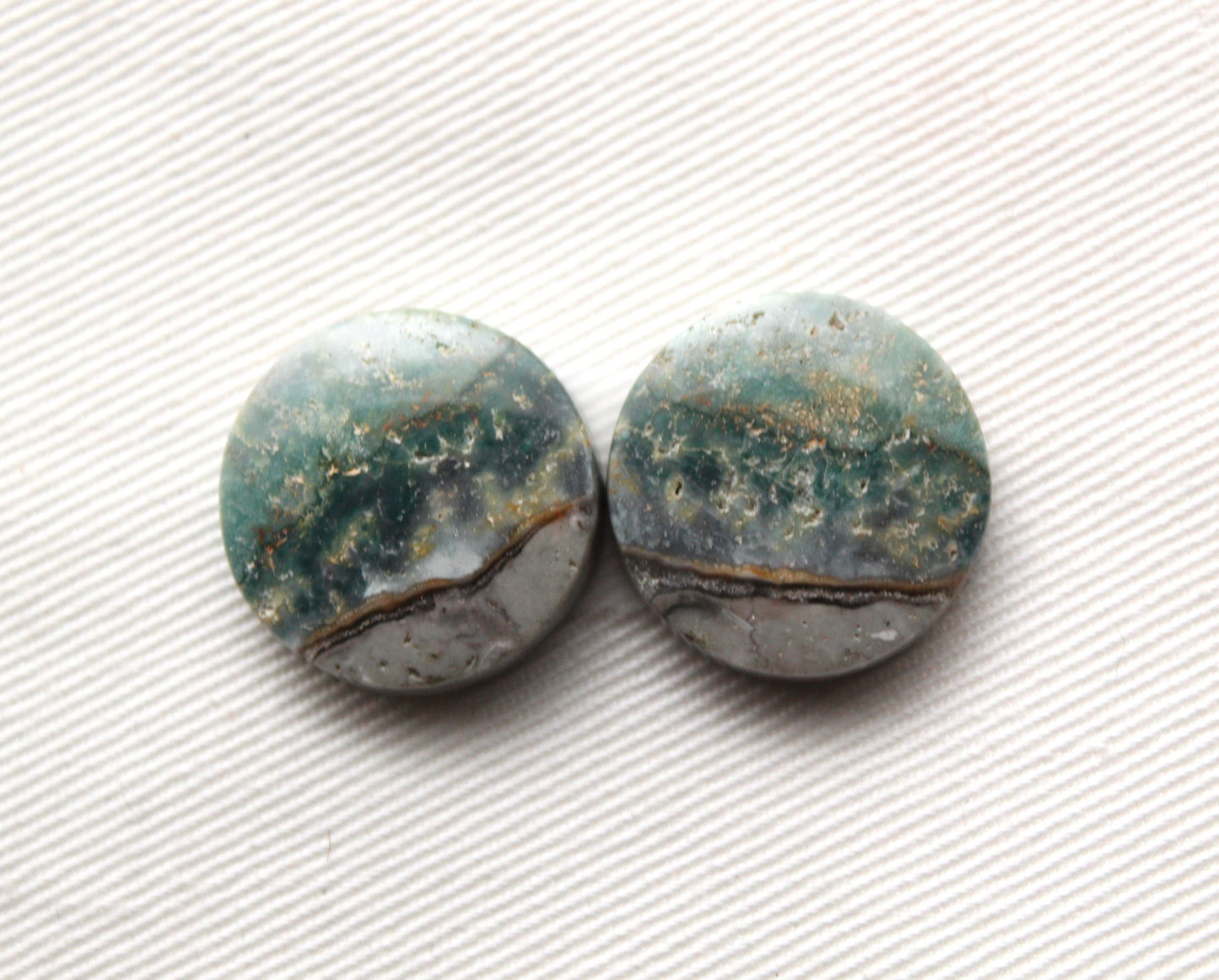 Green Jasper cabochons Gemstone round pair 19MM