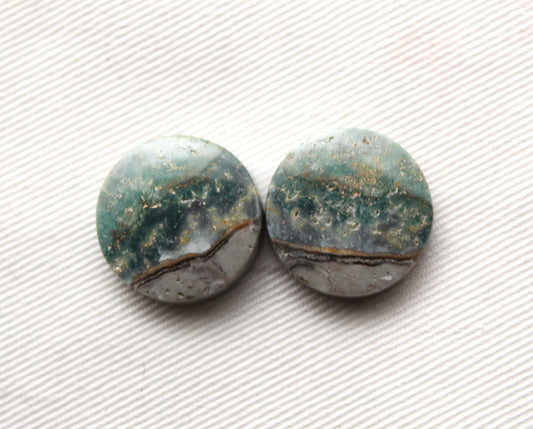 Green Jasper cabochons Gemstone round pair 19MM
