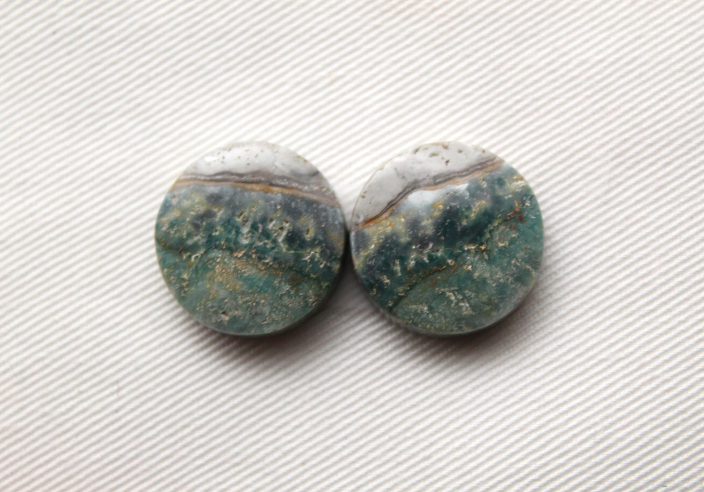 Green Jasper cabochons Gemstone round pair 19MM