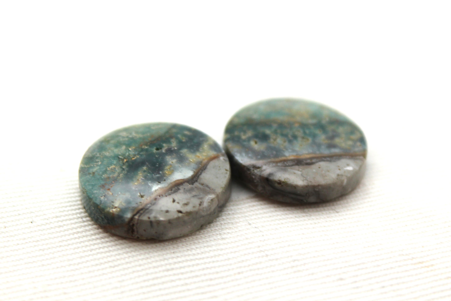 Green Jasper cabochons Gemstone round pair 19MM