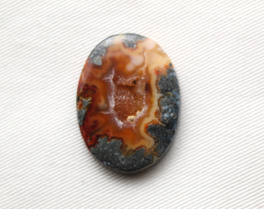 Marcasite in Agate Cabochon Gemstone orange with Druzy Oval