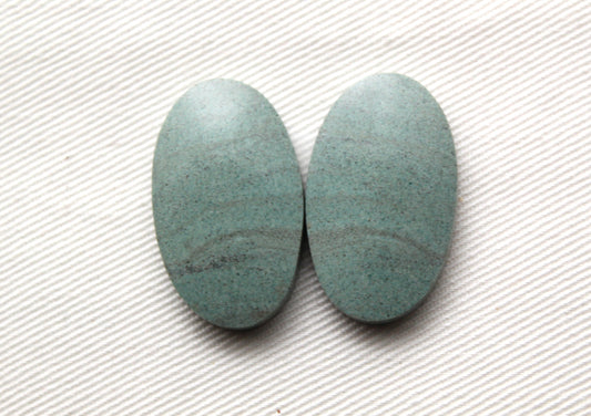 Pair of green Jasper Cabochons Oval gemstones