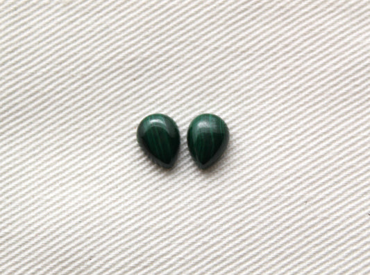 TWO MINI pear Malachite Cabochons Green Gemstones 6X8MM