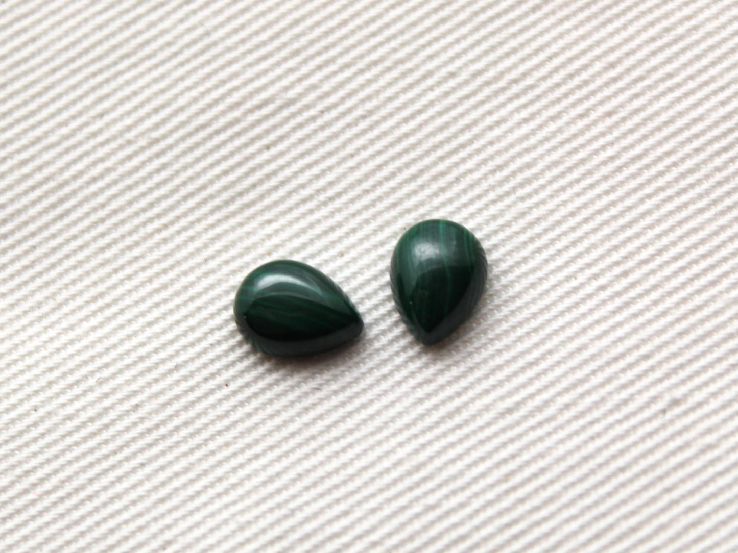 TWO MINI pear Malachite Cabochons Green Gemstones 6X8MM