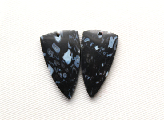 Black Palm Wood Cabochon Pair natural gemstones DRILLED