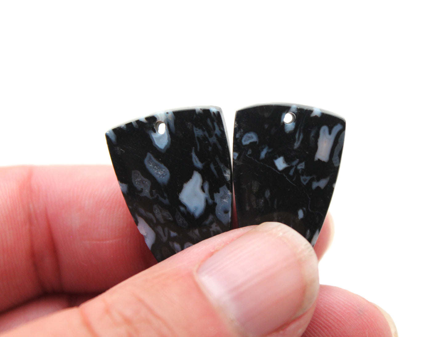 Black Palm Wood Cabochon Pair natural gemstones DRILLED