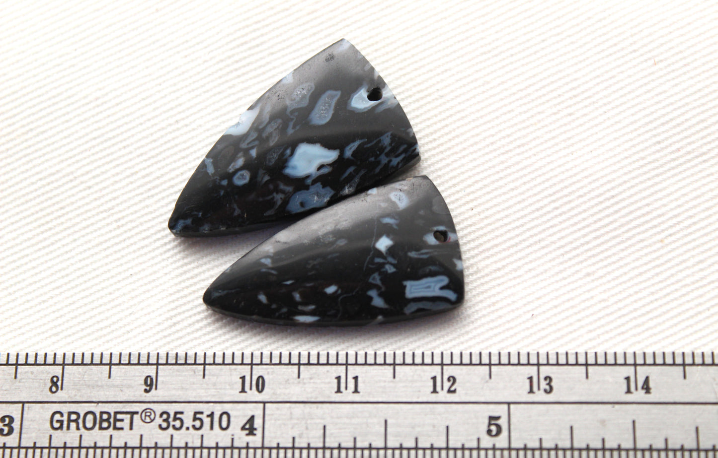 Black Palm Wood Cabochon Pair natural gemstones DRILLED