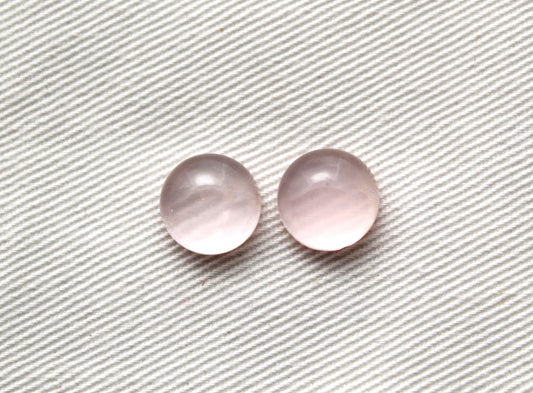 TWO Pink Quartz cabochons Gemstones round 10MM
