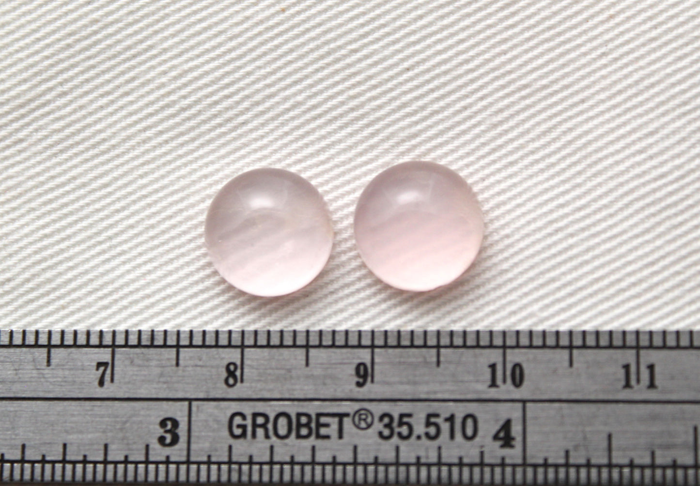 TWO Pink Quartz cabochons Gemstones round 10MM