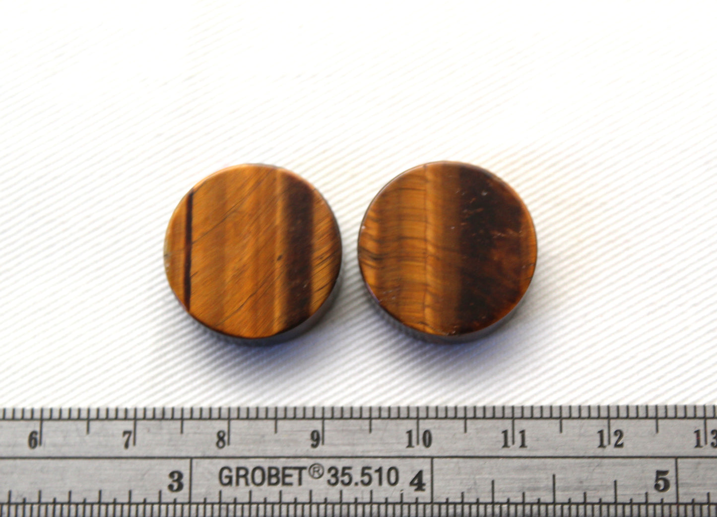 TWO Tiger Eye Cabochon Gemstone FLAT THICK round 19MM