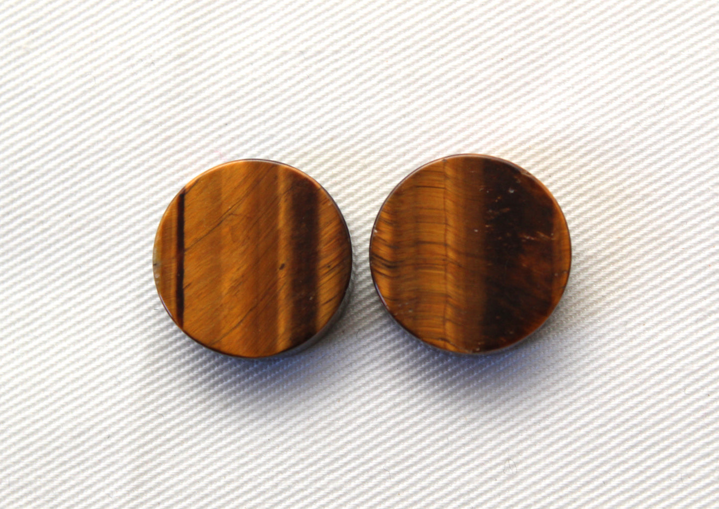 TWO Tiger Eye Cabochon Gemstone FLAT THICK round 19MM